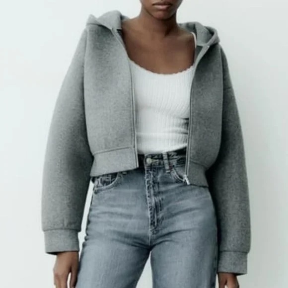 Zara Soft Neoprene Effect Bomber Jacket gray small - Picture 1 of 10